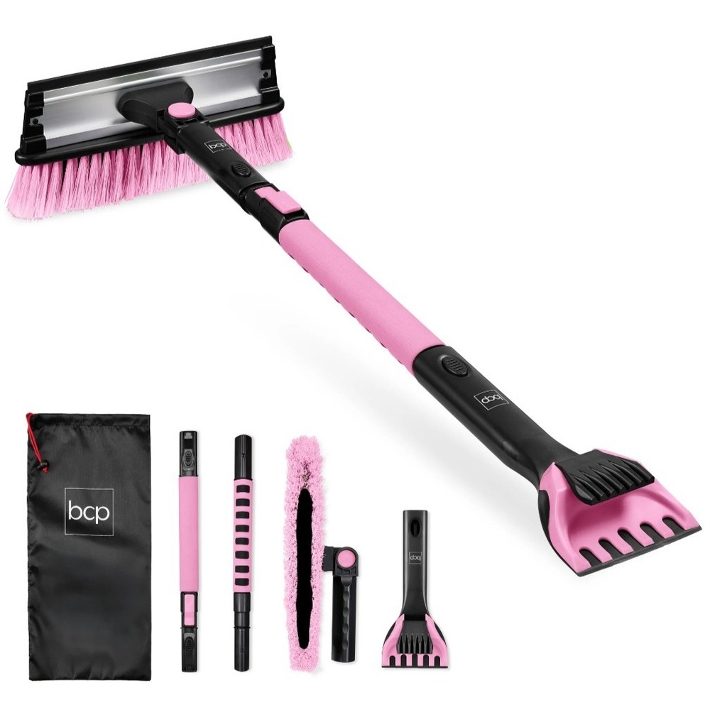 Snow Brush with Squeegee & Ice Scraper 39" Extendable Foam Grip 270° Pivoting